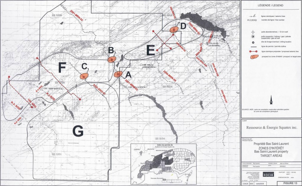 Areas of interest over the Lower St. Lawrence/ Gaspé properties