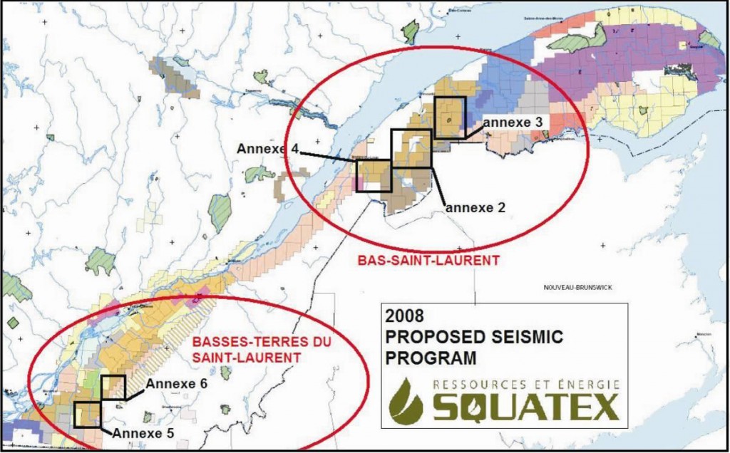 Location of the 200 km seismic program in the Lower St. Lawrence and the St. Lawrence Lowlands