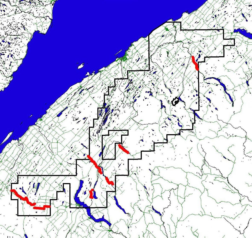 Location of soil samples (pedogeochemical) (in red) by INRS-ETE