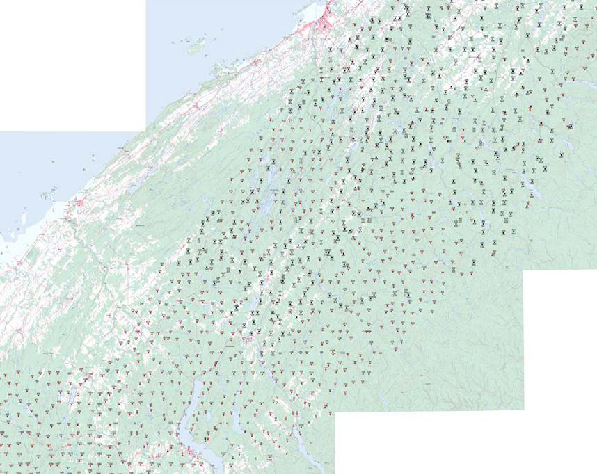 Stations location of the gravity recorded over the Lower St. Lawrence/Gaspé permits